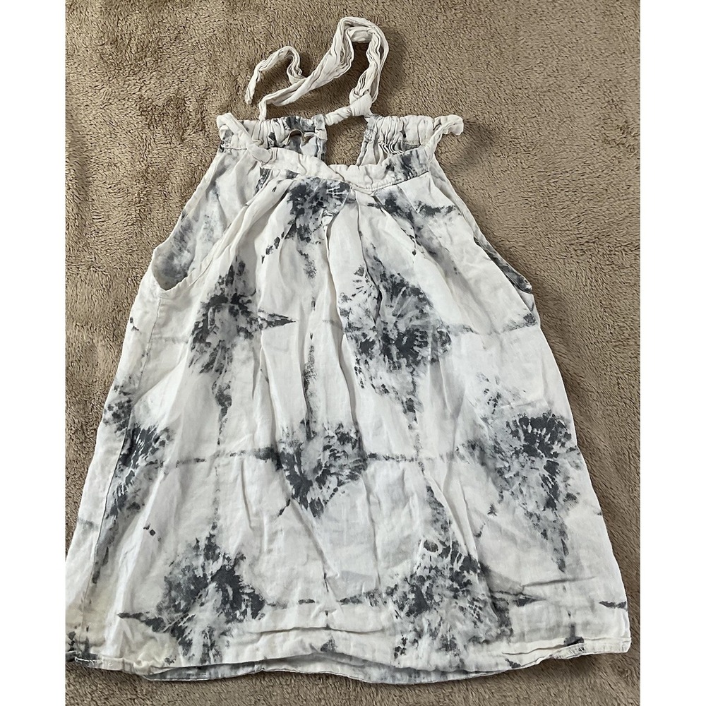 Bellambra Womens Sz M 100% Linen Cream & Black Halter top tie-dye made in Italy